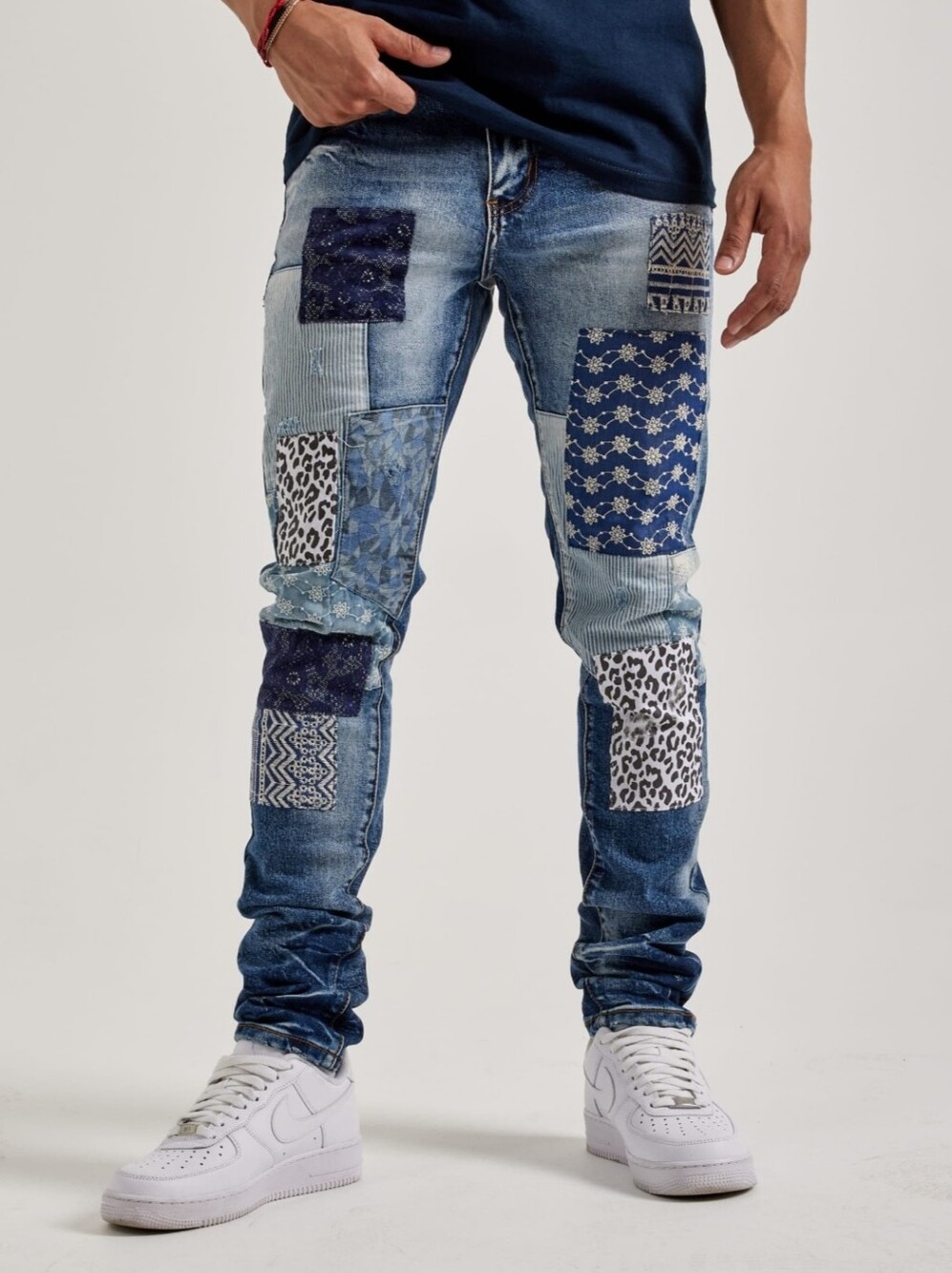 Jordan Craig Legacy Edition Ross Patchwork Bandana Jeans Blue Distressed 42x32
